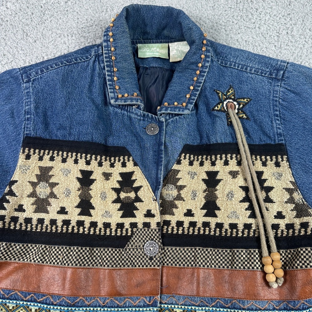 Vintage Southwestern Tapestry Quilted Denim Jacket Women Medium Blue 220 Hickory - Picture 4 of 14